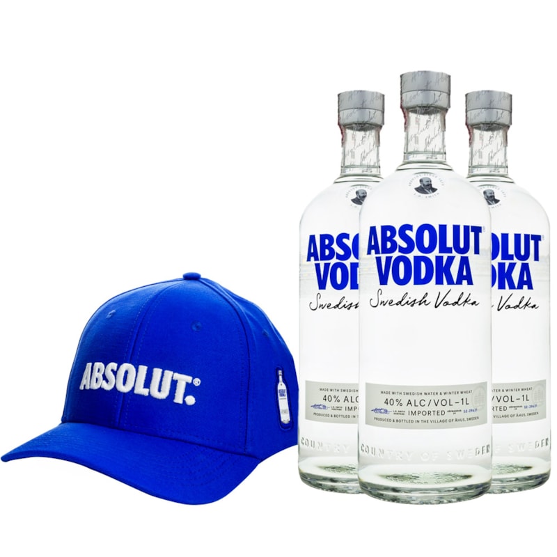 3un Vodka Absolut 1L + Boné Absolut