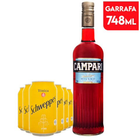 Combo Campari & Tonic - 1 Campari 748ml + 6 Tônicas Schweppes 350ml