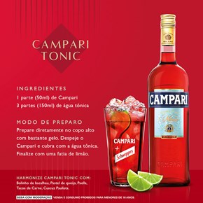 Combo Campari & Tônica Cocktail - 2 Campari + 6 Tônicas + Copo de Vidro Campari