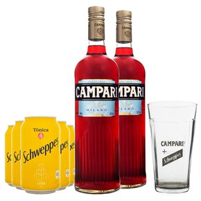 Combo Campari & Tônica Cocktail - 2 Campari + 6 Tônicas + Copo de Vidro Campari