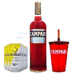 Combo Campari & Tônica Cocktail - Campari 998ml + 6 Tônicas Wewi 269ml + Copo Campari