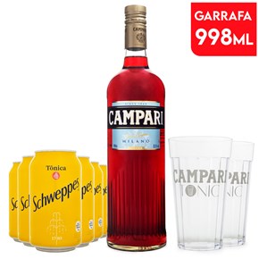 Combo Campari Tonic - 1 Campari 998ml + 6 Tônicas Schweppes 350ml + 2 Copo de Acrílico
