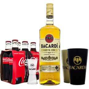 Combo Cuba Libre  - Rum Bacardi Oro 980ml + 6 Coca-Cola 250ml + Dosador Acrílico + 2 Copos Bacardi