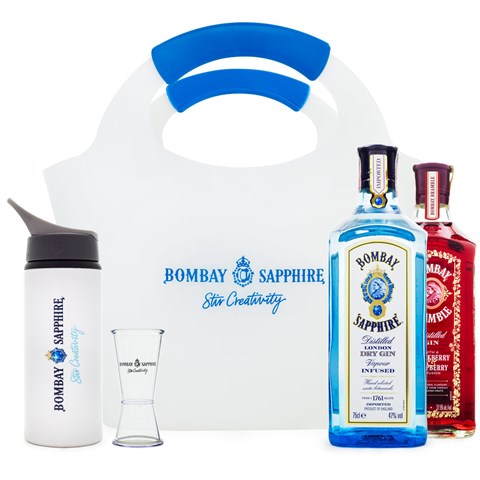 Combo Gin Bombay Sapphire 750ml + Bombay Bramble 750ml + Bag + Squeeze + Dosador