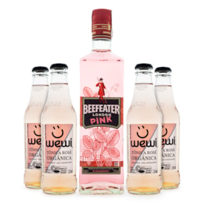 Combo Gin-Tônica Rosé - 1 Gin Beefeater Pink 700ml + 4 Tônicas Wewi Rosé 255ml