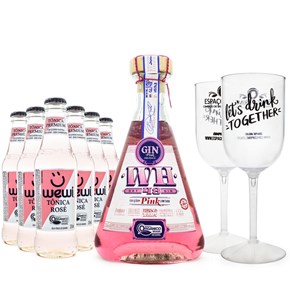Combo Gin Weber Haus Pink Gin Orgânico + Tônica Orgânica Rosé Wewi + 2 Taças
