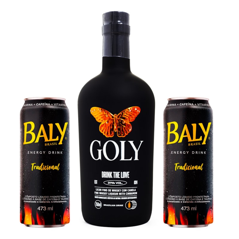 Combo Goly Licor de Whisky com Canela 750ml + 2un Energético Baly Latão 473ml