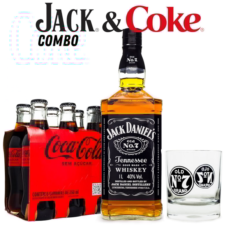 Combo Jack & Coke - 1 Jack Daniel's 1L  + 6 Coca-Cola Zero 250ml + Copo
