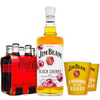 Combo Jim Beam Black Cherry Bourbon Whiskey 1L + 6 Coca-Cola Zero 250ml + 2 Copos