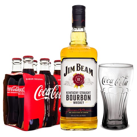 Combo Jim Beam Bourbon e Coca - 1 Jim Beam 1L + 6 Coca-Cola 250ml + Copo Coca-Cola