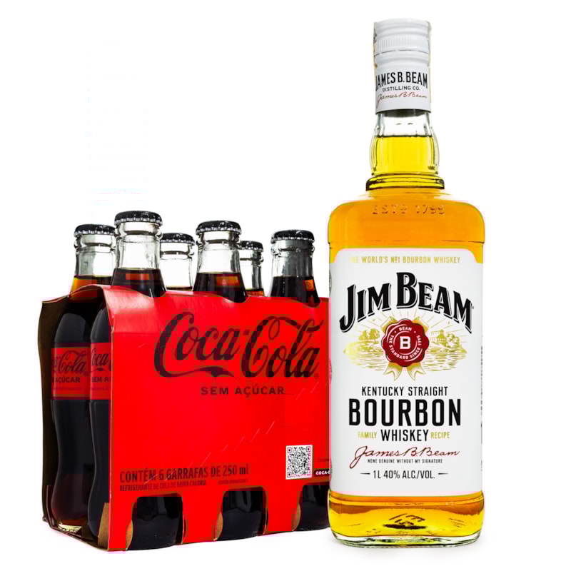 Combo Jim Beam Bourbon e Coca - 1 Jim Beam 1L + 6 Coca-Cola Zero 250ml