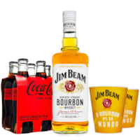 Combo Jim Beam Bourbon Whiskey 1L + 6 Coca-Cola Zero 250ml + 2 Copos JB
