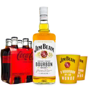Combo Jim Beam Bourbon Whiskey 1L + 6 Coca-Cola Zero 250ml + 2 Copos JB