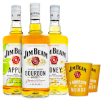 Combo Jim Beam Bourbon Whiskey 1L + JB Apple 1L + JB Honey 1L + Copos
