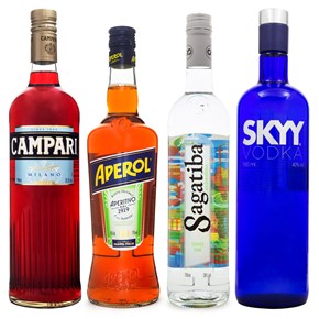 Combo Mix Campari - Bitter Campari + Aperol + Cachaça Sagatiba + Vodka Skyy