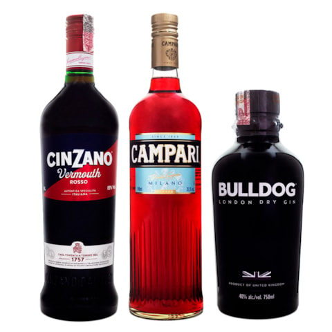 Combo Negroni Clássico - Bulldog Gin 750ml + Vermouth Cinzano Rosso 1L + Campari 998ml