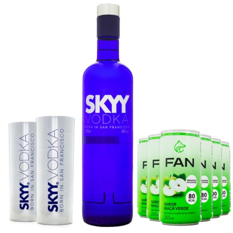 Combo Skyy Vodka & Suco Fan Maçã Verde + Copos