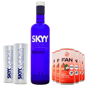 Combo Skyy Vodka & Suco Fan Morango e Lichia + Copos