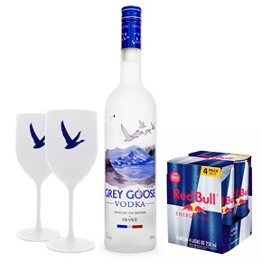 Combo Vodka Grey Goose 750ml + 4 Energéticos Red Bull 250ml + 2 Taças