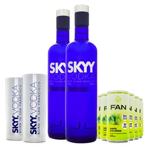 Combo Vodka Skyy + Suco - 2 Skyy 750ml + 12 Suco Fan Uva Verde 265ml + 2 Copos Exclusivos