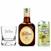 Combo Whisky Old Parr 500ml + Ginger Ale Pabs 269ml + Copo de Vidro Exclusivo