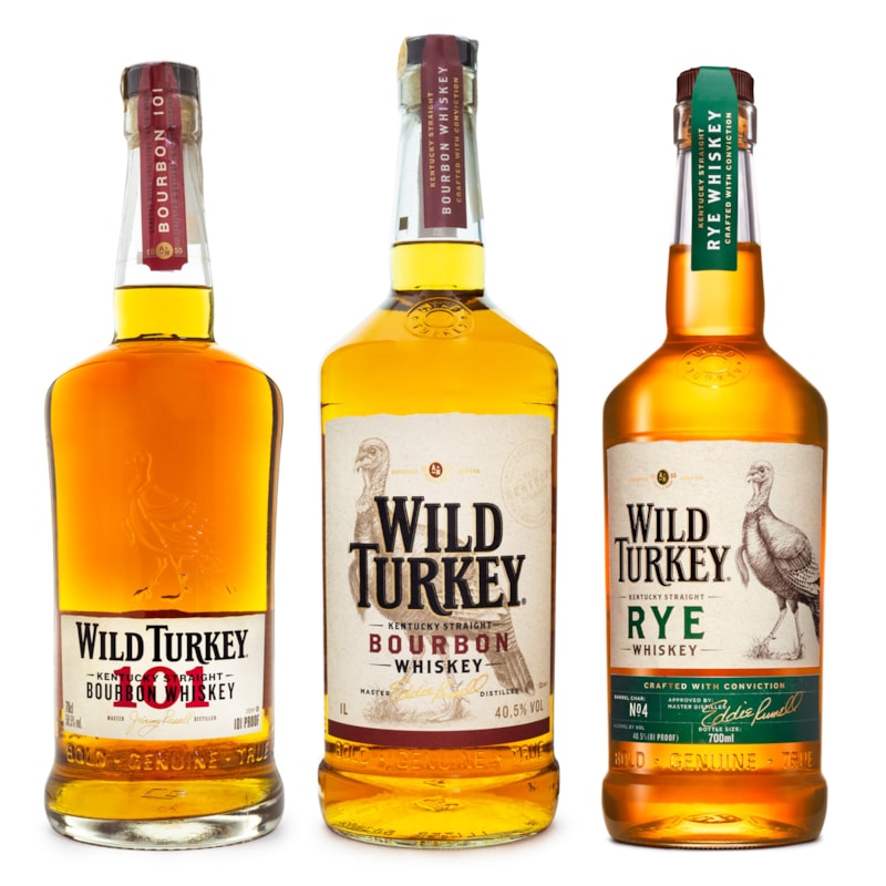 Combo Wild Turkey Whiskey - 101 700ml + Bourbon 1L + Rye 700ml