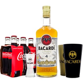 Cuba Cocktail Combo - Rum Bacardi Añejo 4 Anos 750ml + 6 Coca-Cola 250ml + Dosador Acrílico + 2 Copos Bacardi