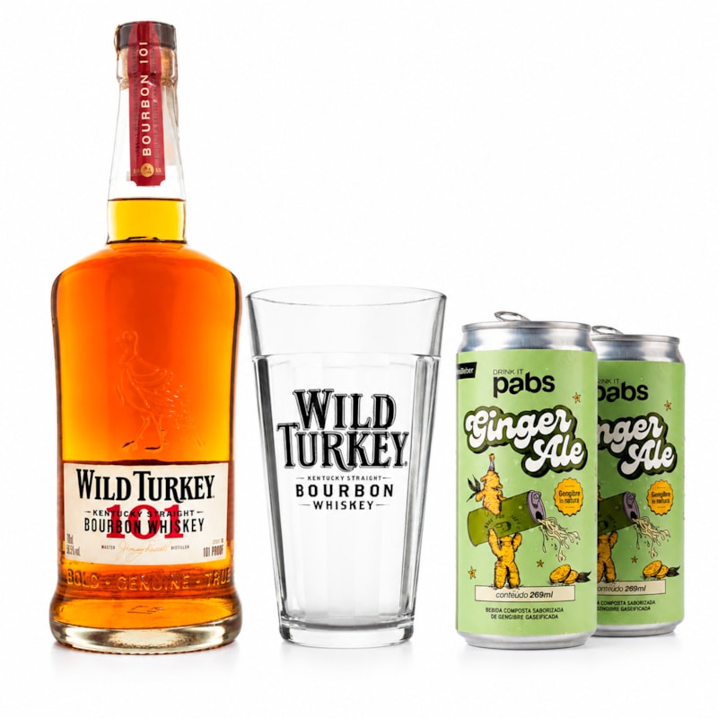 Horse's Neck Cocktail Combo – Wild Turkey 101 Bourbon 700ml + 2 Ginger Ale Pabs 269ml + Copo