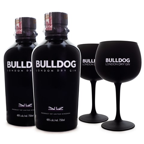 Kit 2 Bulldog London Dry Gin + 2 Taças de Vidro Exclusivas