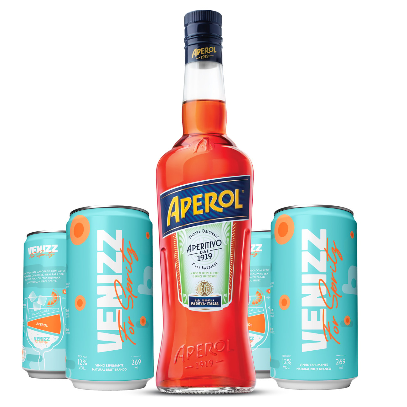 Kit Aperol 750ml + 4 Espumante Venizz For Spritz 269ml - Espaço