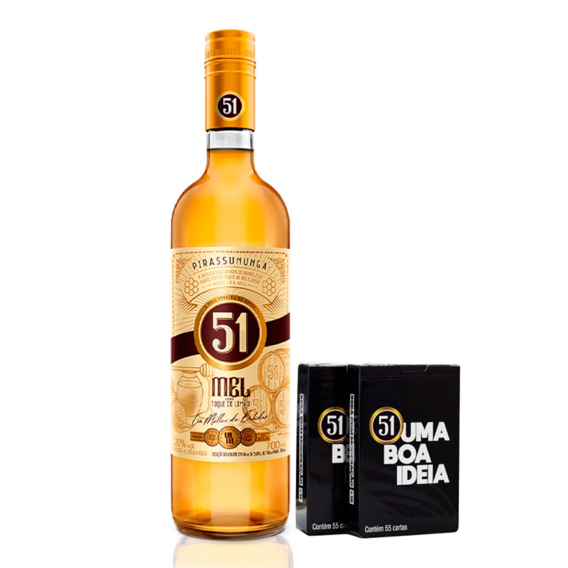 Kit Cachaça 51 com Mel e Limão 740ml + Jogo de Baralho