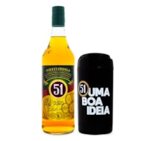 Kit Cachaça 51 Ouro 965ml + Porta-Garrafa de Cerveja Térmico
