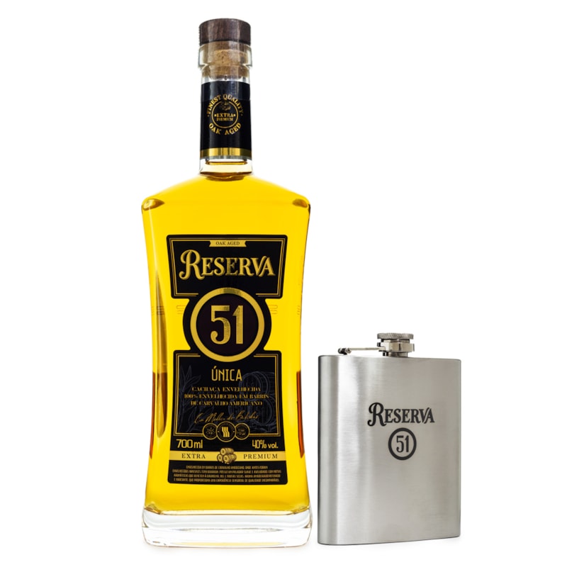 Kit Cachaça 51 Reserva Única 700ml + Cantil Exclusivo