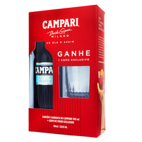 Kit Campari 748ml + Copo de Vidro