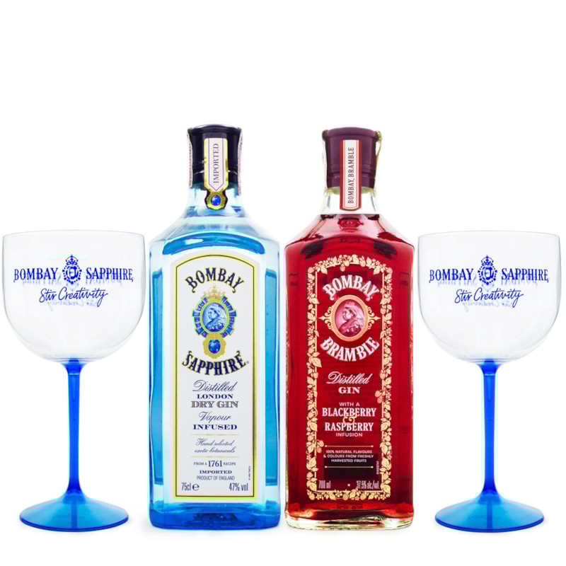 Kit Gin Bombay Bramble 700ml + Bombay Sapphire 750ml + 2 Taças de