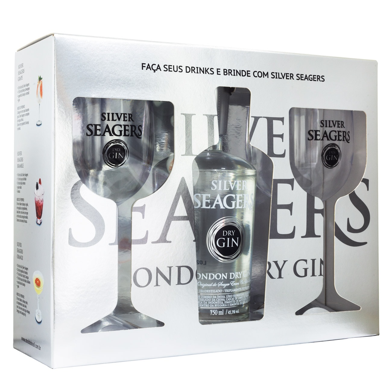Kit Gin Silver Seagers 750ml + 2 Taças de Acrílico - Espaço Prime