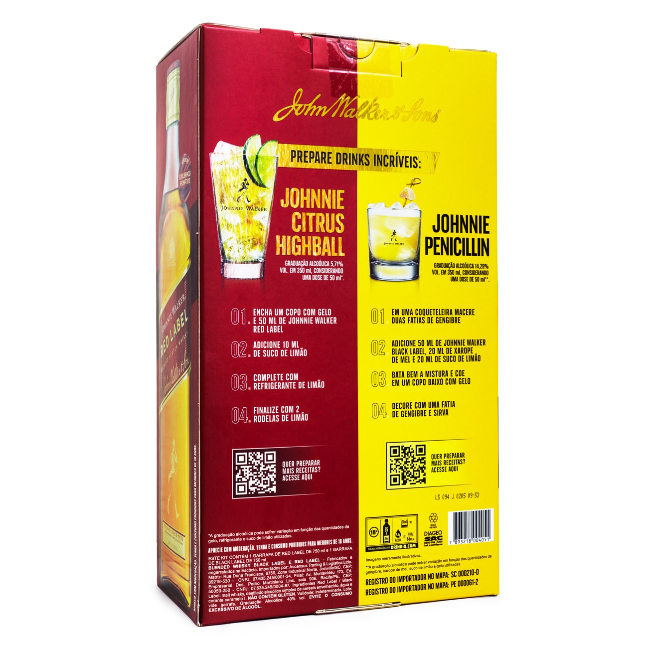 Kit Johnnie Walker Black Label 750ml + Red Label 750ml - Espaço