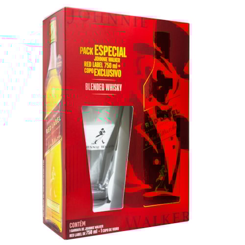 Kit Johnnie Walker Red Label 750ml + Copo de Vidro