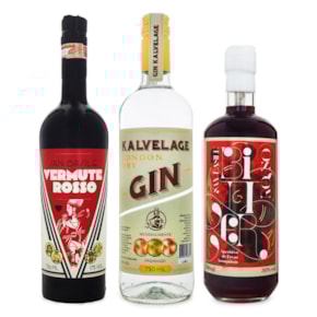 Kit Negroni BR - Kalvelage Gin 750ml + Bitter Rosso San Basile 700ml + Vermute Rosso San Basile 750ml