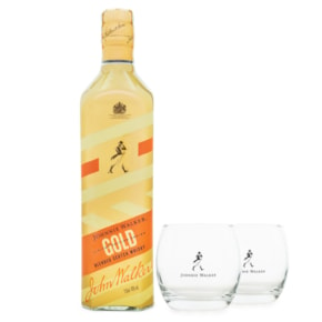 Kit Whisky Johnnie Walker Gold Label Ed. Limitada 750ml + 2 Copos de Vidro JW