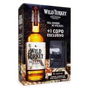 Kit Wild Turkey Bourbon Whiskey 1L + Copo da Marca