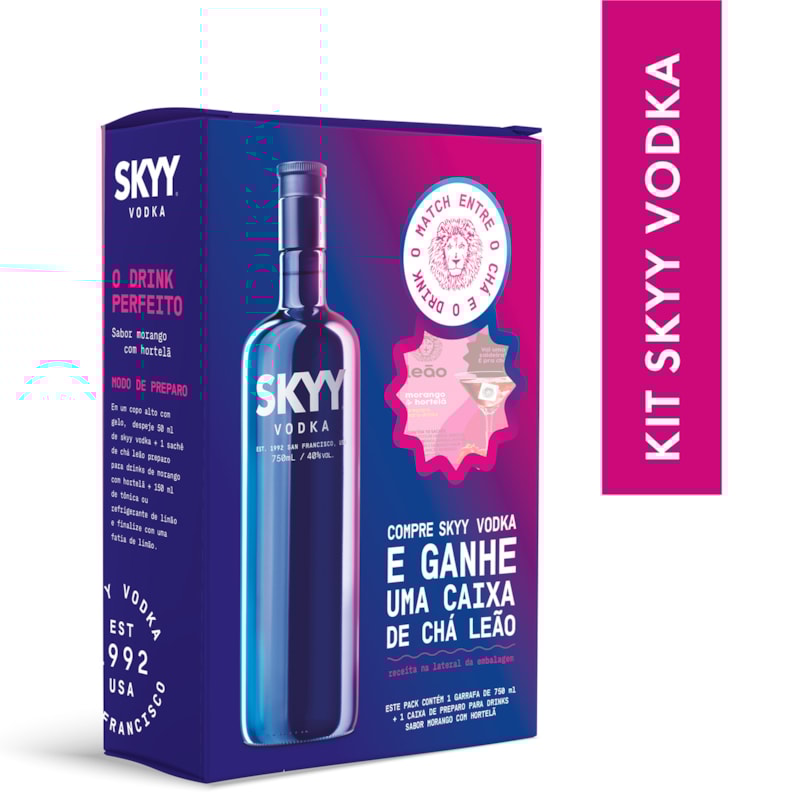 Pack SKYY Vodka 750ml + Caixa de Chá Morango com Hortelã