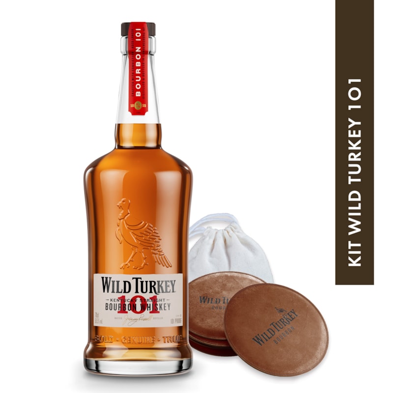 Wild Turkey 101 Bourbon Whiskey 700ml + 2 Porta-Copos de Couro